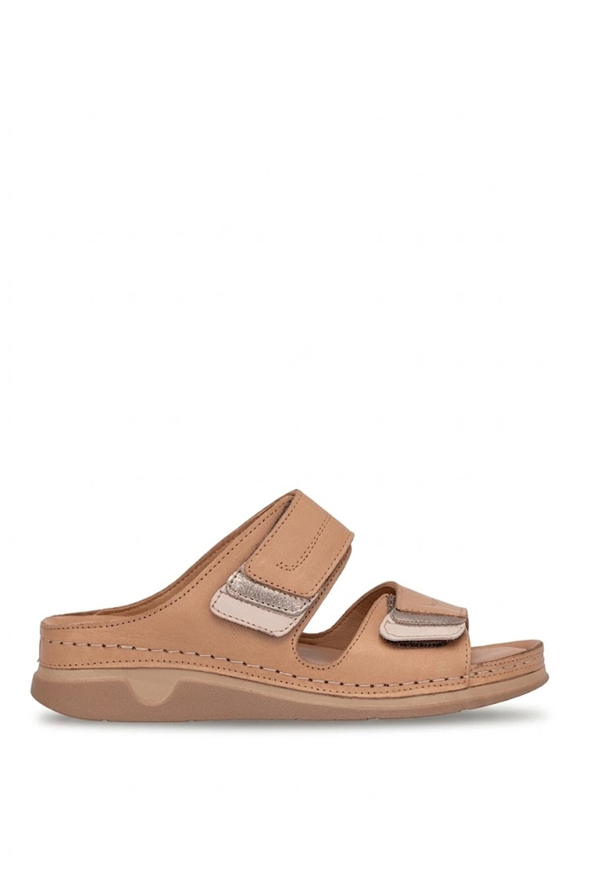 Ayakkabı Fuarı Taba Ayakkabı Fuarı Fuari Elit 26YRhmM-017 Kadın Hakiki Deri Ortopedik Düz Terlik