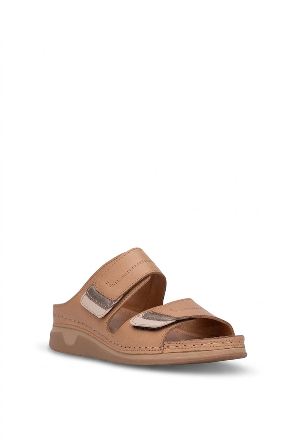 Ayakkabı Fuarı Taba Ayakkabı Fuarı Fuari Elit 26YRhmM-017 Kadın Hakiki Deri Ortopedik Düz Terlik