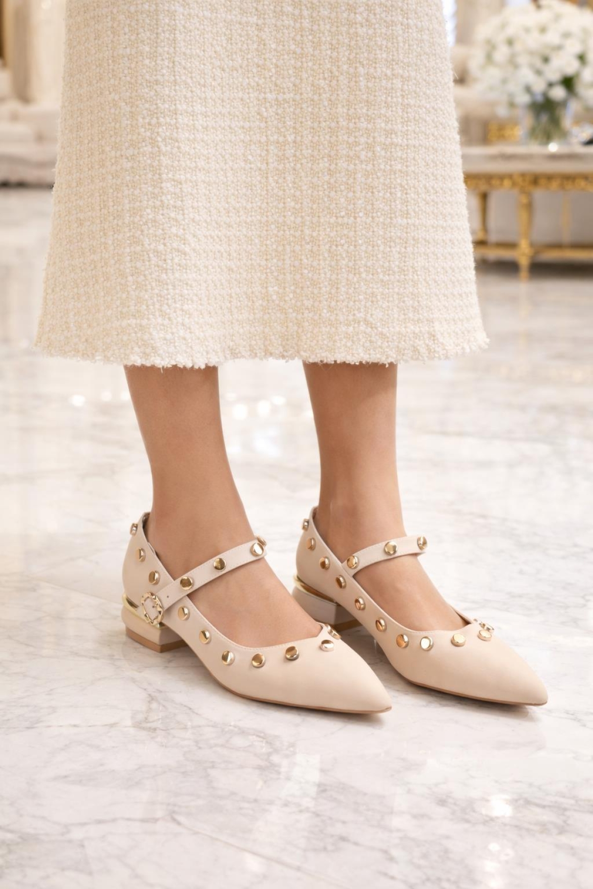 Odesa Ayakkabı Siyah Odesa Ayakkabı Odesa Zarif Detaylı Taş ve Zımba Aksesuarlı Babet