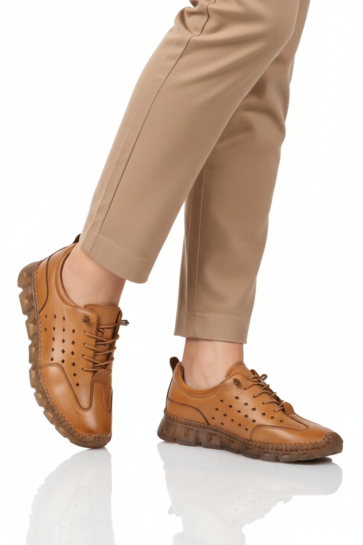 A Spor Bej A Spor Hakiki Deri Kadın Casual Ayakkabı