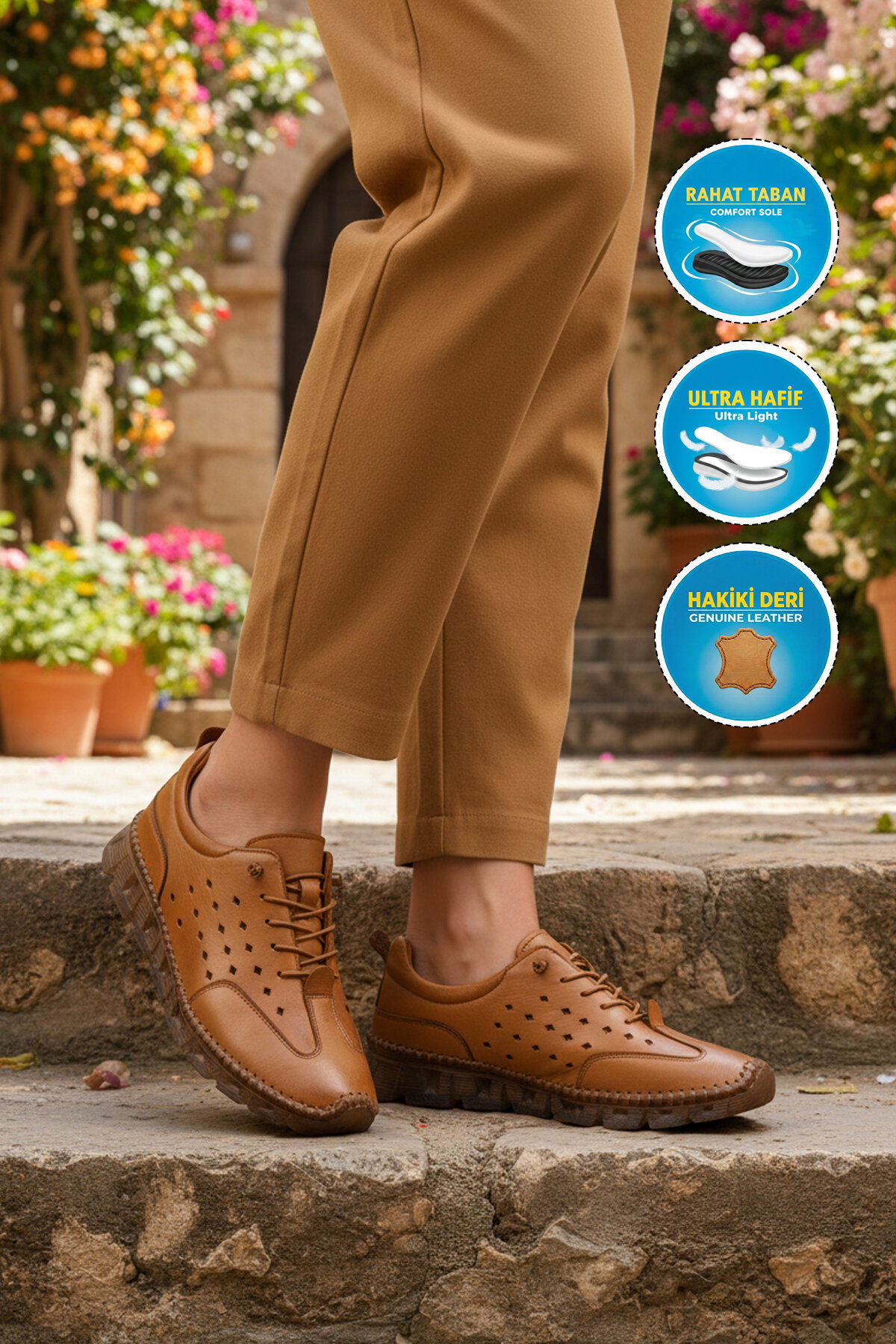 A Spor Bej A Spor Hakiki Deri Kadın Casual Ayakkabı