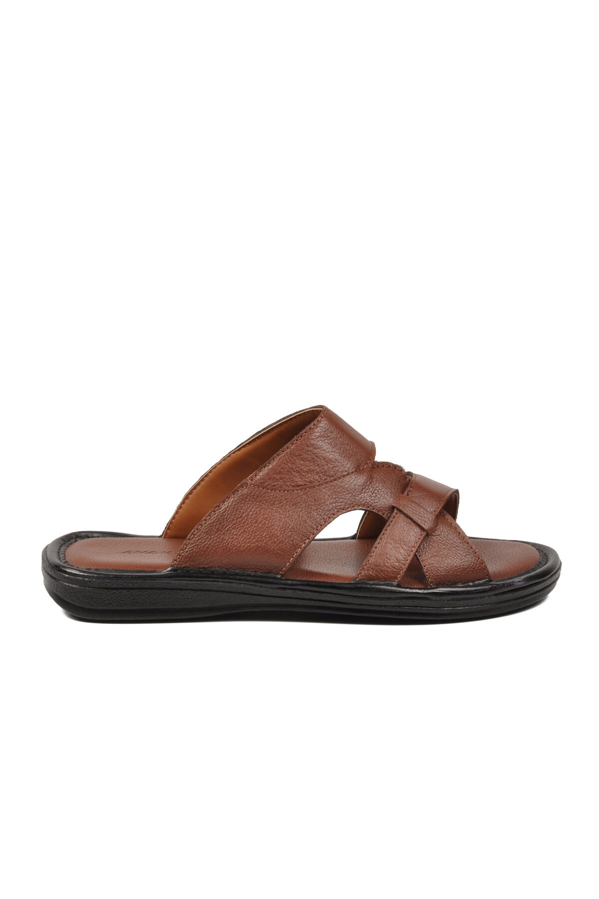 A Spor Siyah A Spor Hakiki Deri Erkek Düz Terlik