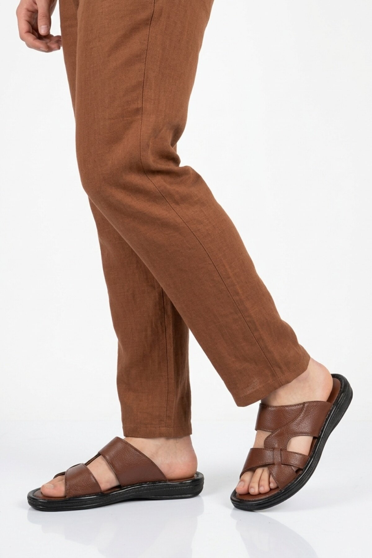 A Spor Siyah A Spor Hakiki Deri Erkek Düz Terlik