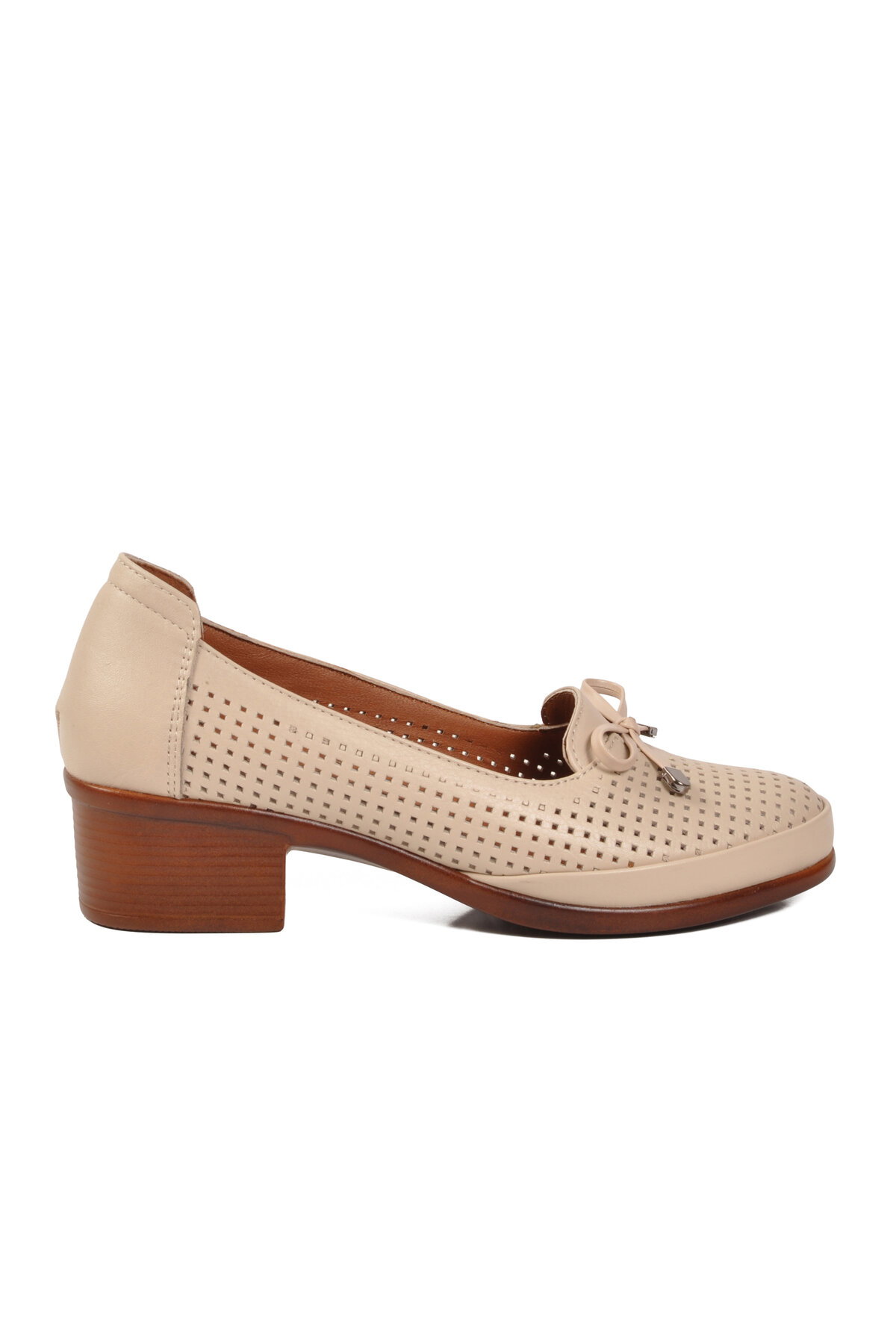 A Spor Bej A Spor Hakiki Deri Kadın Topuklu Ayakkabı