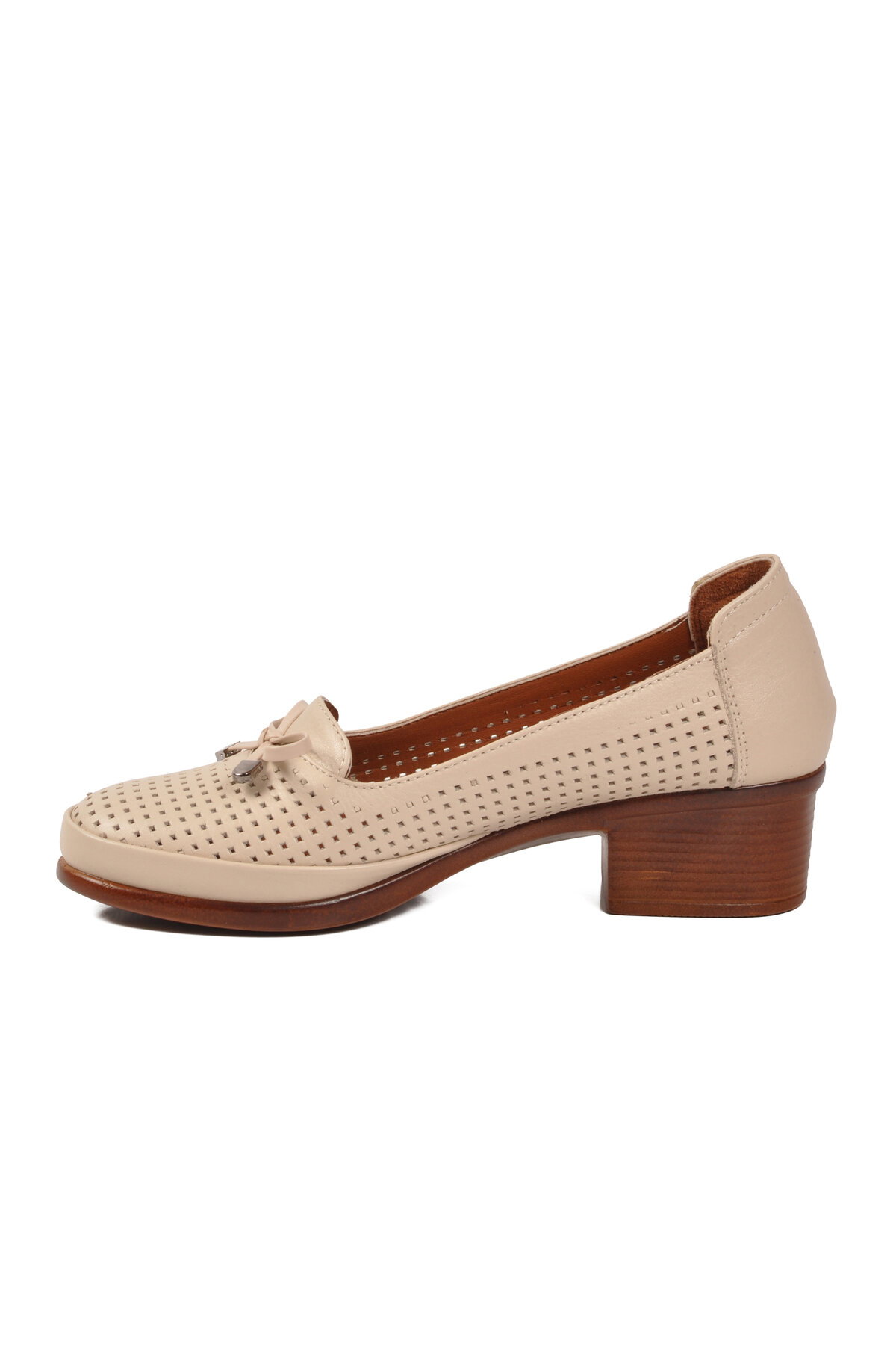 A Spor Bej A Spor Hakiki Deri Kadın Topuklu Ayakkabı