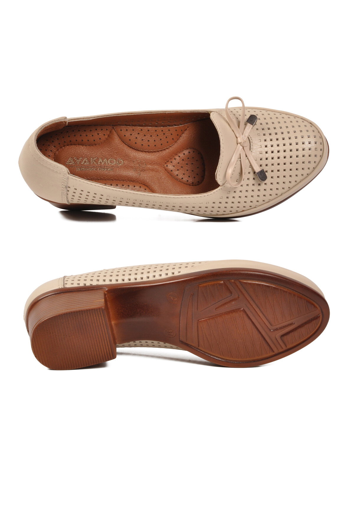 A Spor Bej A Spor Hakiki Deri Kadın Topuklu Ayakkabı