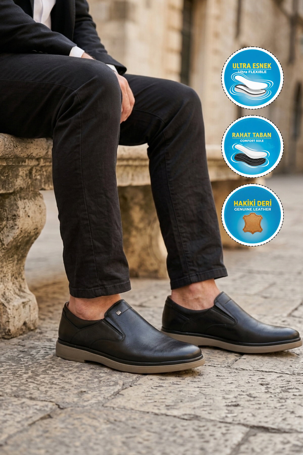 Ayakmod Siyah Ayakmod Hakiki Deri Erkek Casual Ayakkabı 329 M