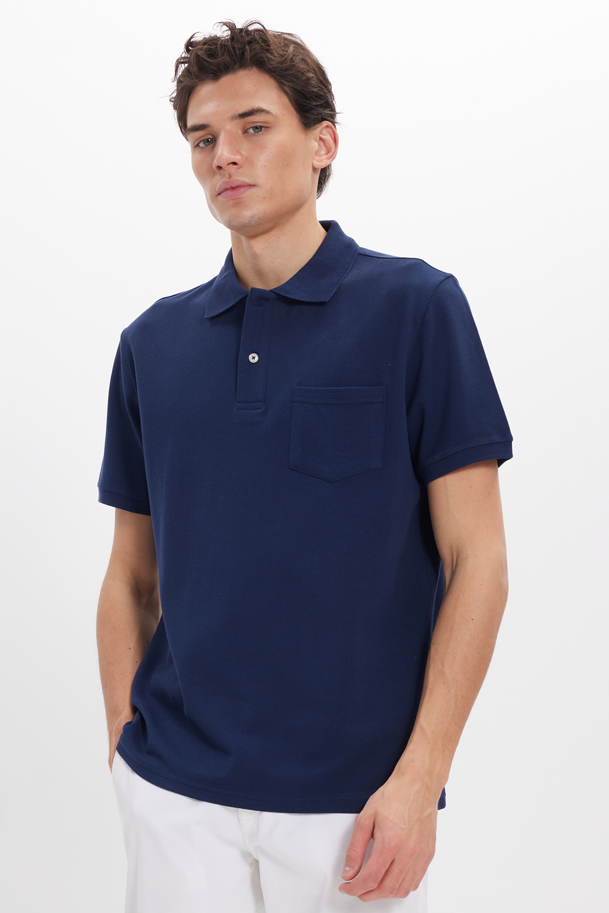 Erkek Regular Fit Klasik Kesim %100 Pamuk Düz Pike Lacivert Polo