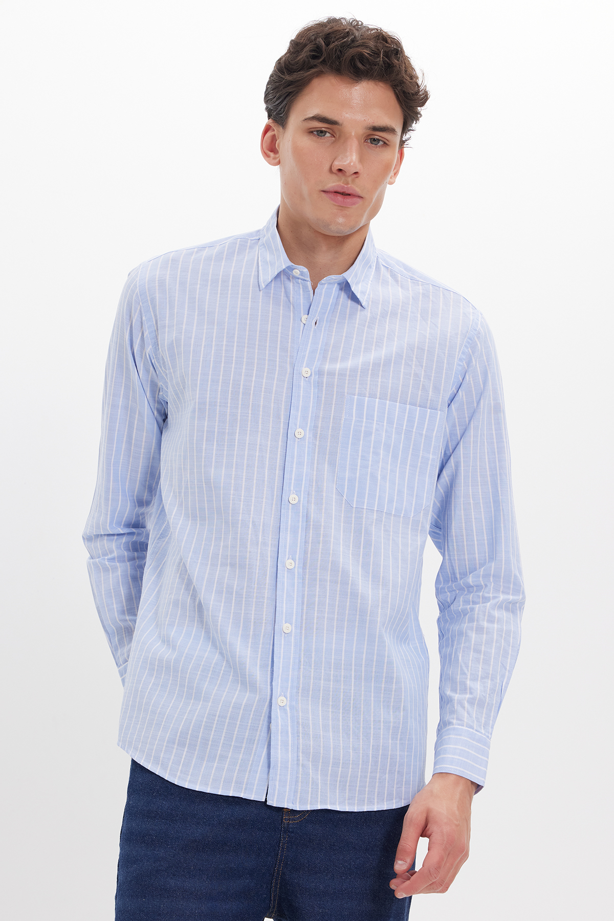 Erkek Regular Fit Klasik Kesim Oversize %100 Pamuk Keten Doku Tek