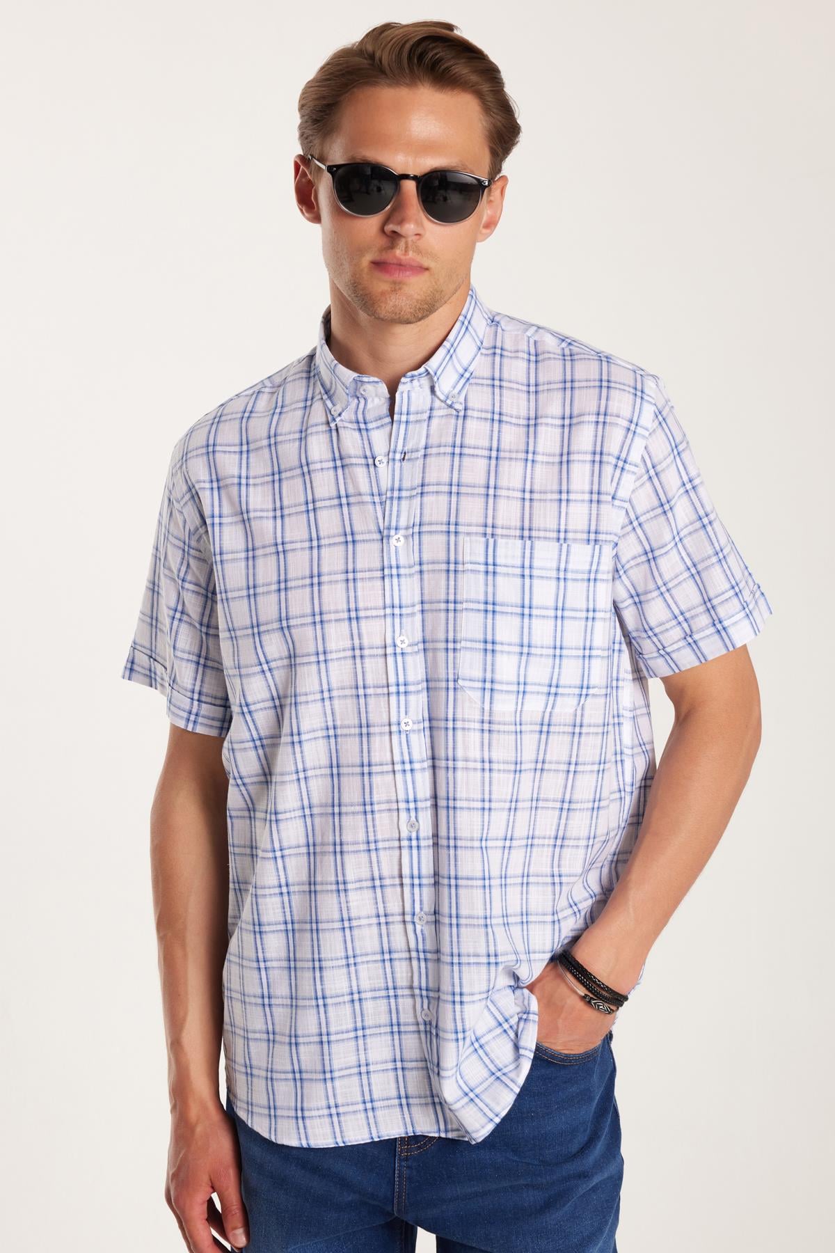 Erkek Regular Fit Klasik Kesim Oversize %100 Pamuk Keten Doku