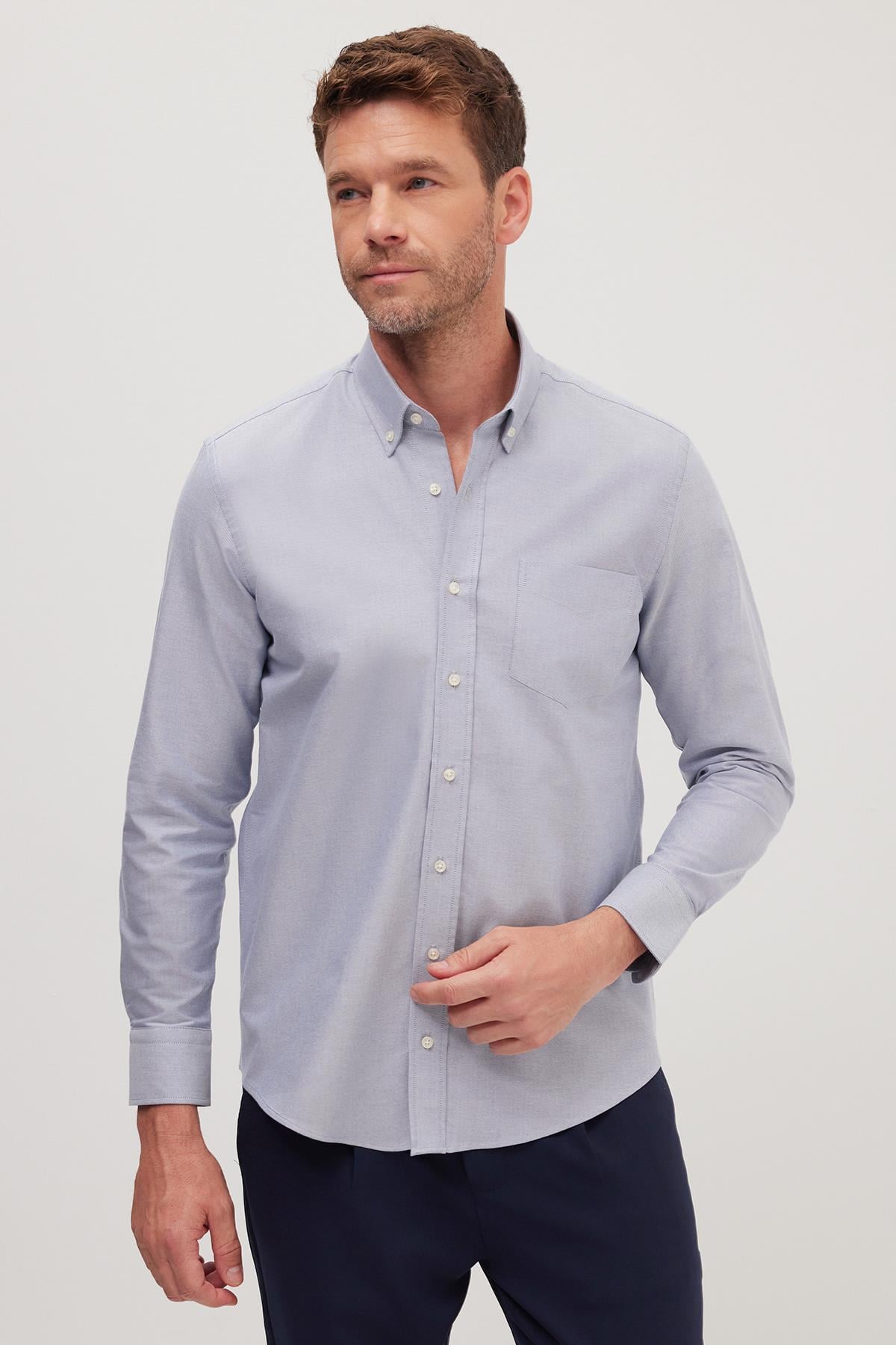 ❋1517❋ Erkek Regular Fit Klasik Kesim Premium Oxford %100 Pamuk Lacivert