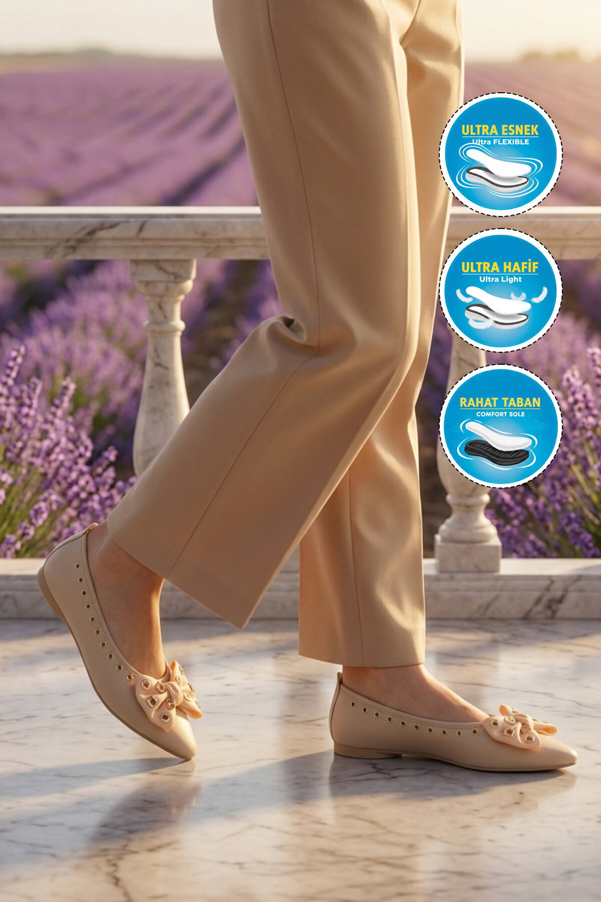 Ayakmod Bej Ayakmod Hafif Esnek Kadın Babet Ayakkabı 351092 Z