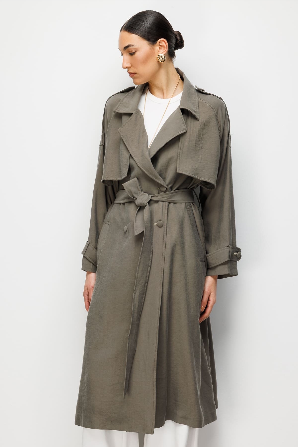 つん Oversize Haki Tencel Trençkot Fiyatları - 201753095 | Flo