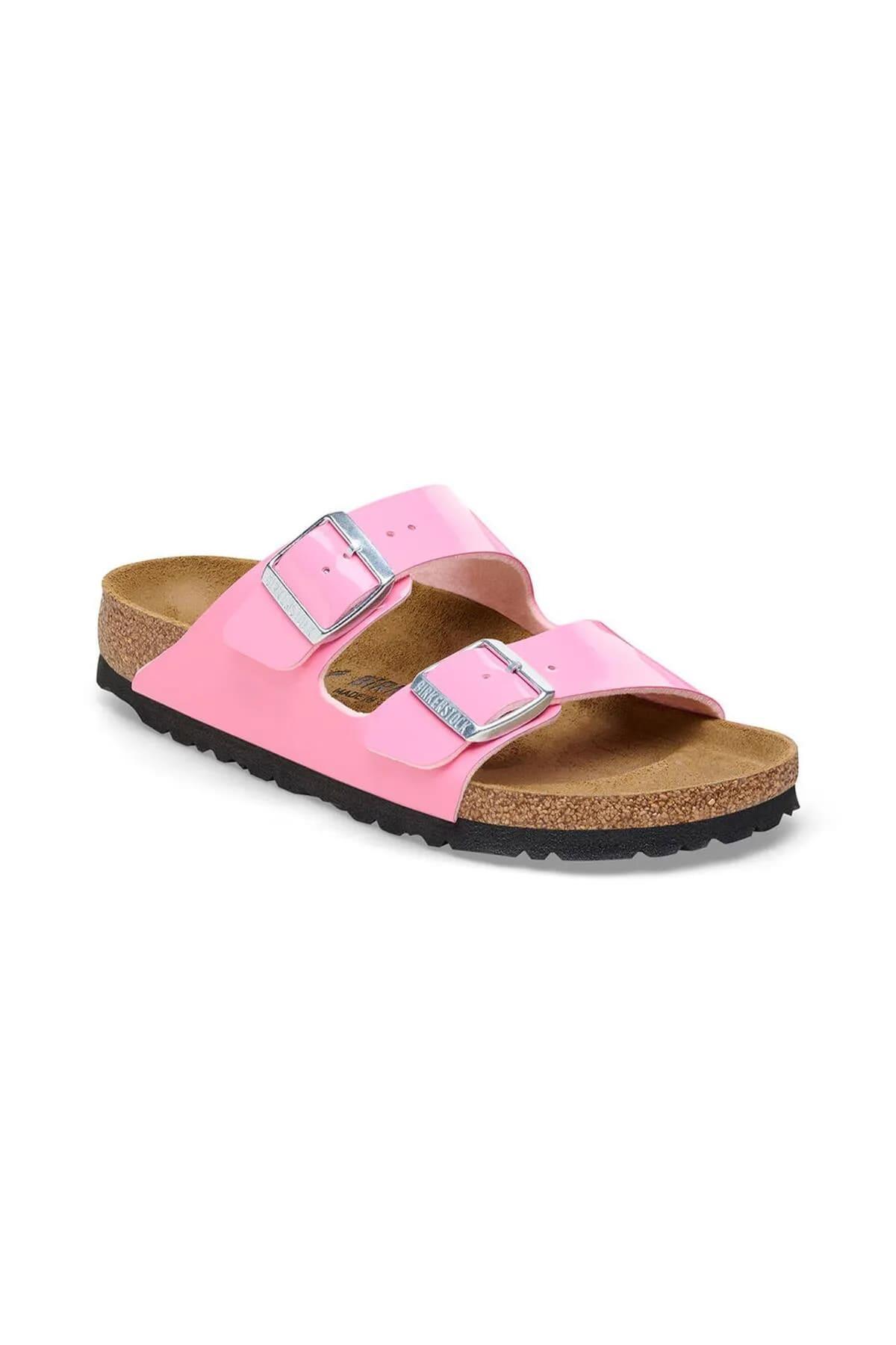 Arizona BF Patent Candy Pink Black Pembe Çift Tokalı Kadın Terlik