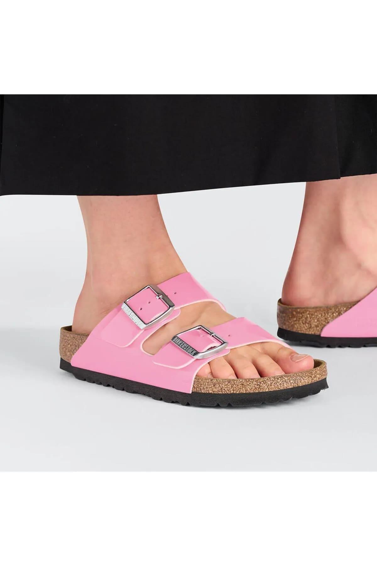 Arizona BF Patent Candy Pink Black Pembe Çift Tokalı Kadın Terlik