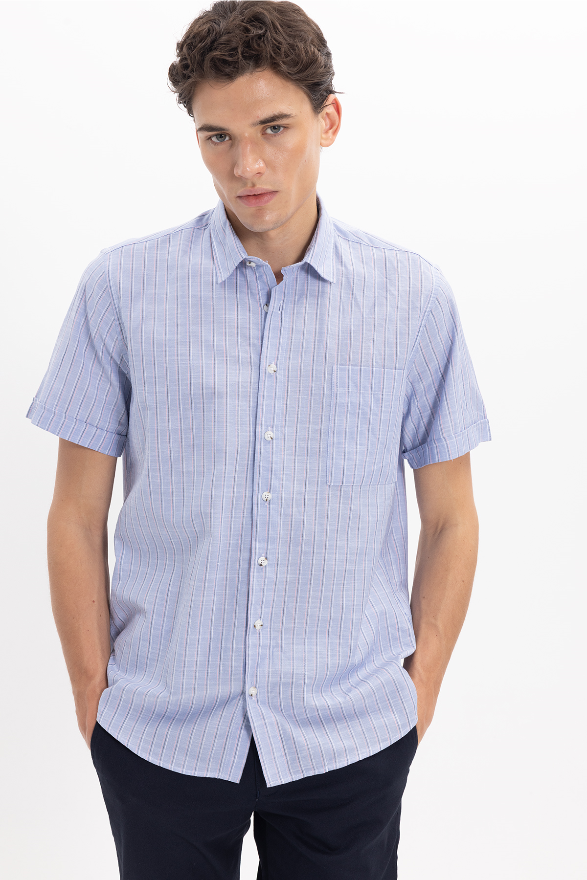Aページ Erkek Regular Fit Klasik Kesim Oversize %100 Pamuk Keten Doku Tek