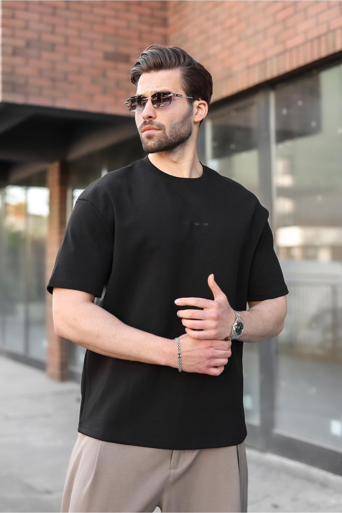 Siyah Bisiklet Yaka Oversize Erkek Tişört E7176 Fiyatları | Flo