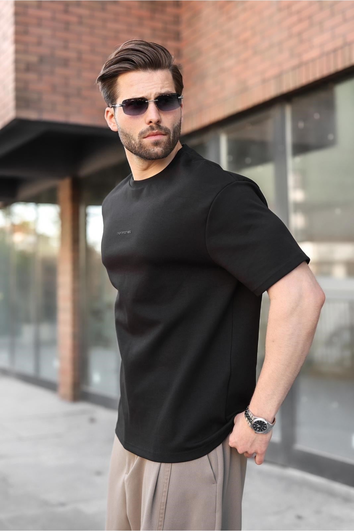 Siyah Bisiklet Yaka Oversize Erkek Tişört E7176 Fiyatları