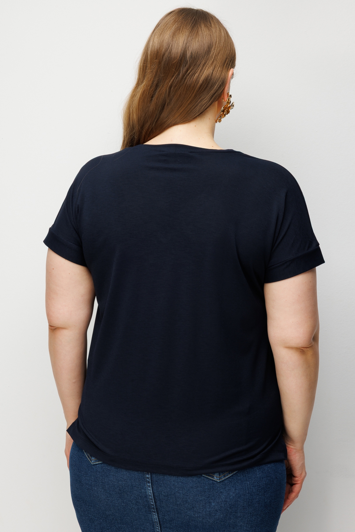 Kadın Büyük Beden V Yaka Parçalı T-Shirt 71476 Lacivert Fiyatları