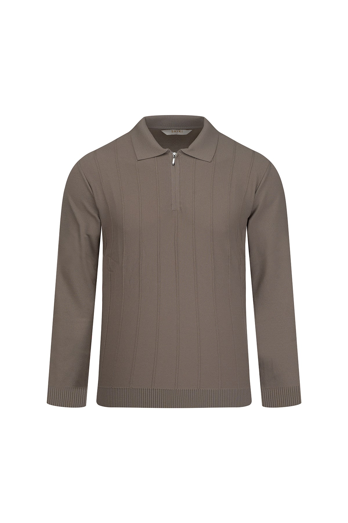 Hatemoğlu Kahverengi Regular Fit Polo Yaka Rayon Fermuarlı Kazak