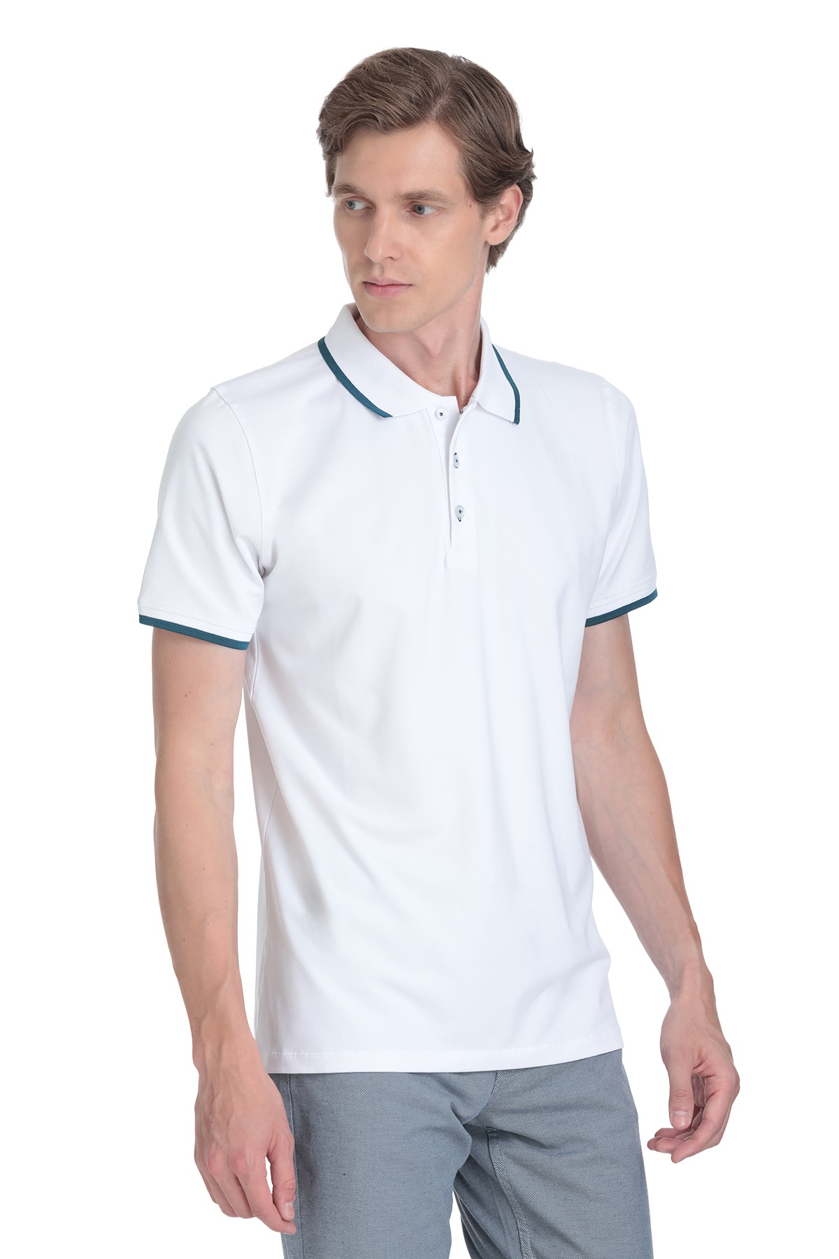 Hatemoğlu Beyaz Regular Fit Polo Yaka Pamuklu Rayon Tişört