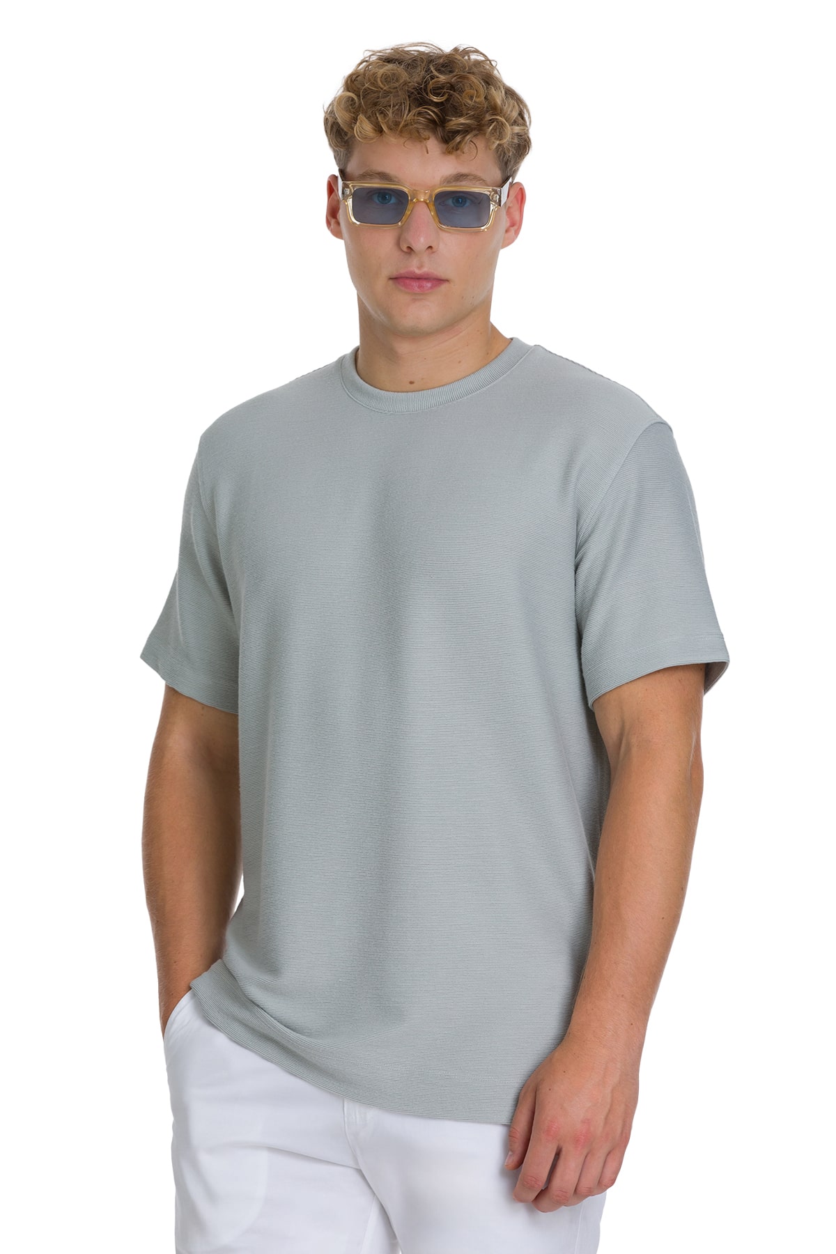 Hatemoğlu Gri Regular Fit Bisiklet Yaka Basic Tişört