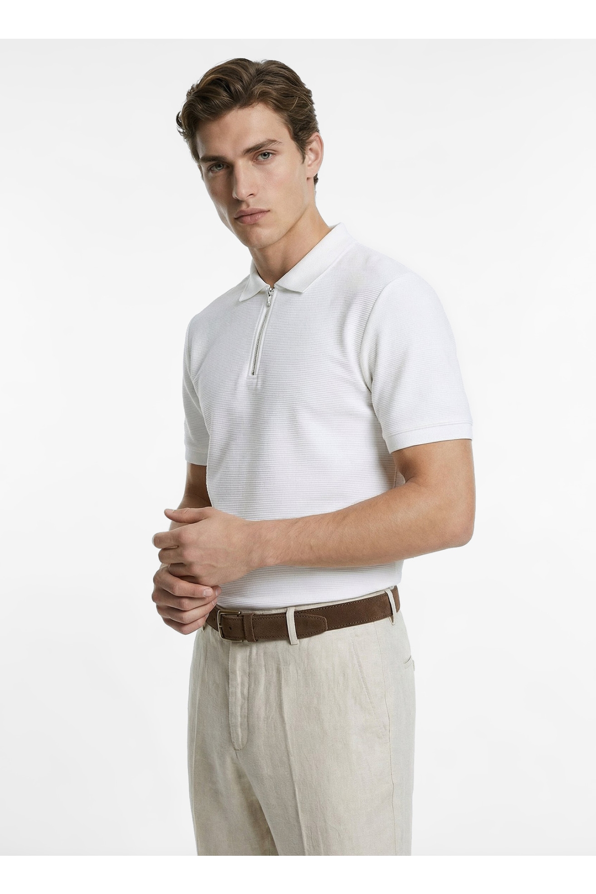 Beyaz Erkek Slim Fit Jakarlı Polo T-Shirt F6SM-TST 2980 Fiyatları