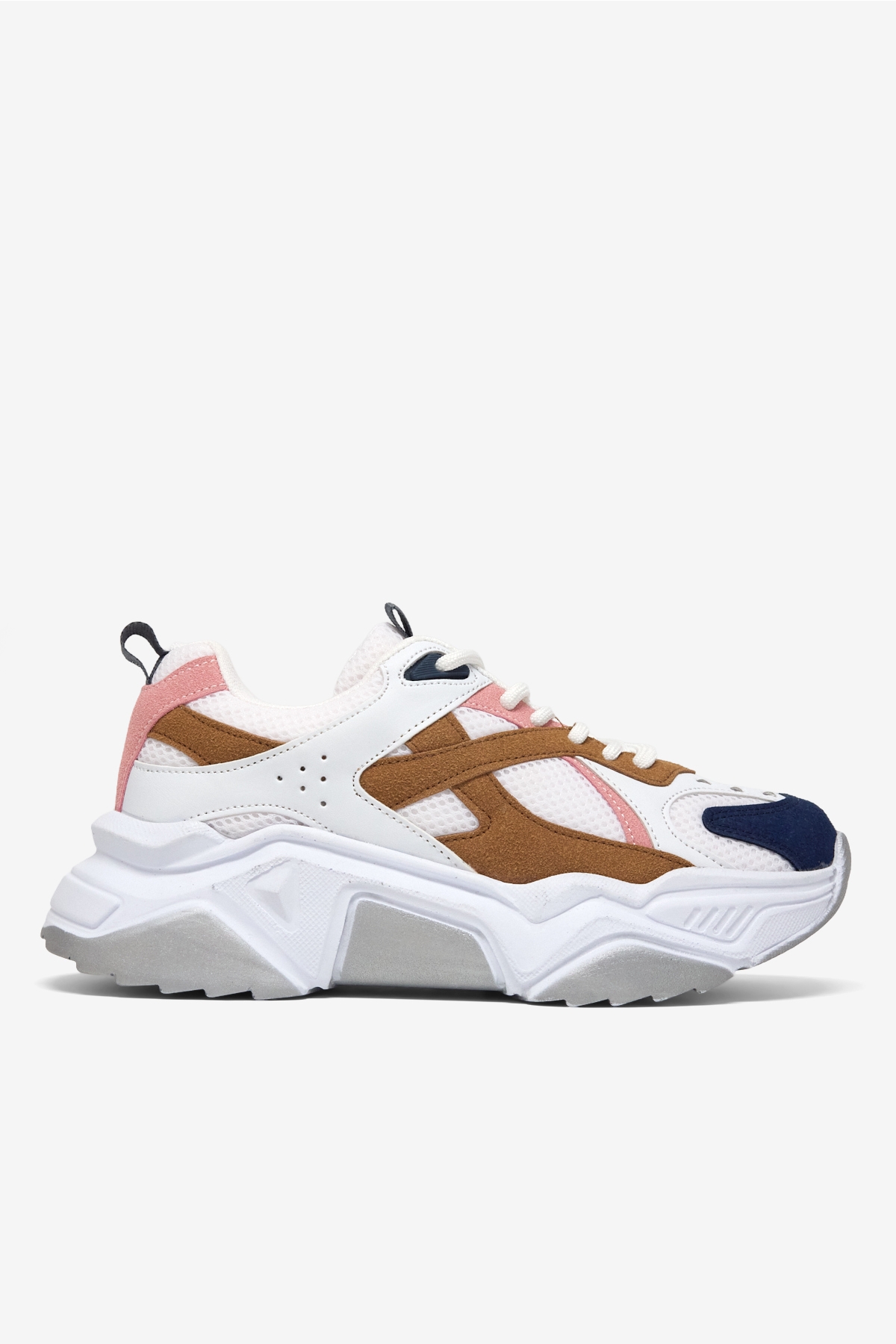 Kadın Beyaz Mavi Kahve Rahat Kalıp Poli Taban Bağcıklı Sneaker