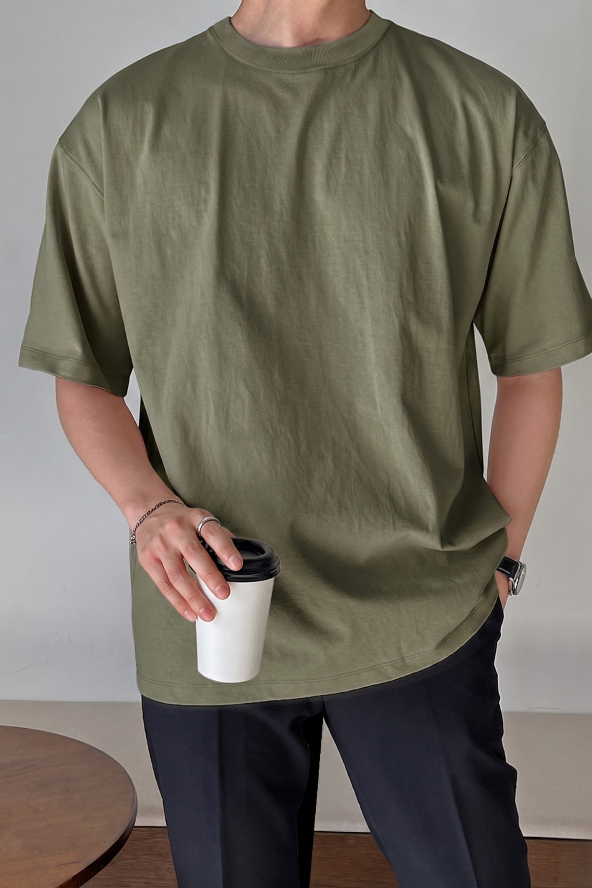 GENIUS STORE Erkek Oversize Tişört Pamuk Kumaş Bisiklet Yaka Rahat Kalıp T-shirt