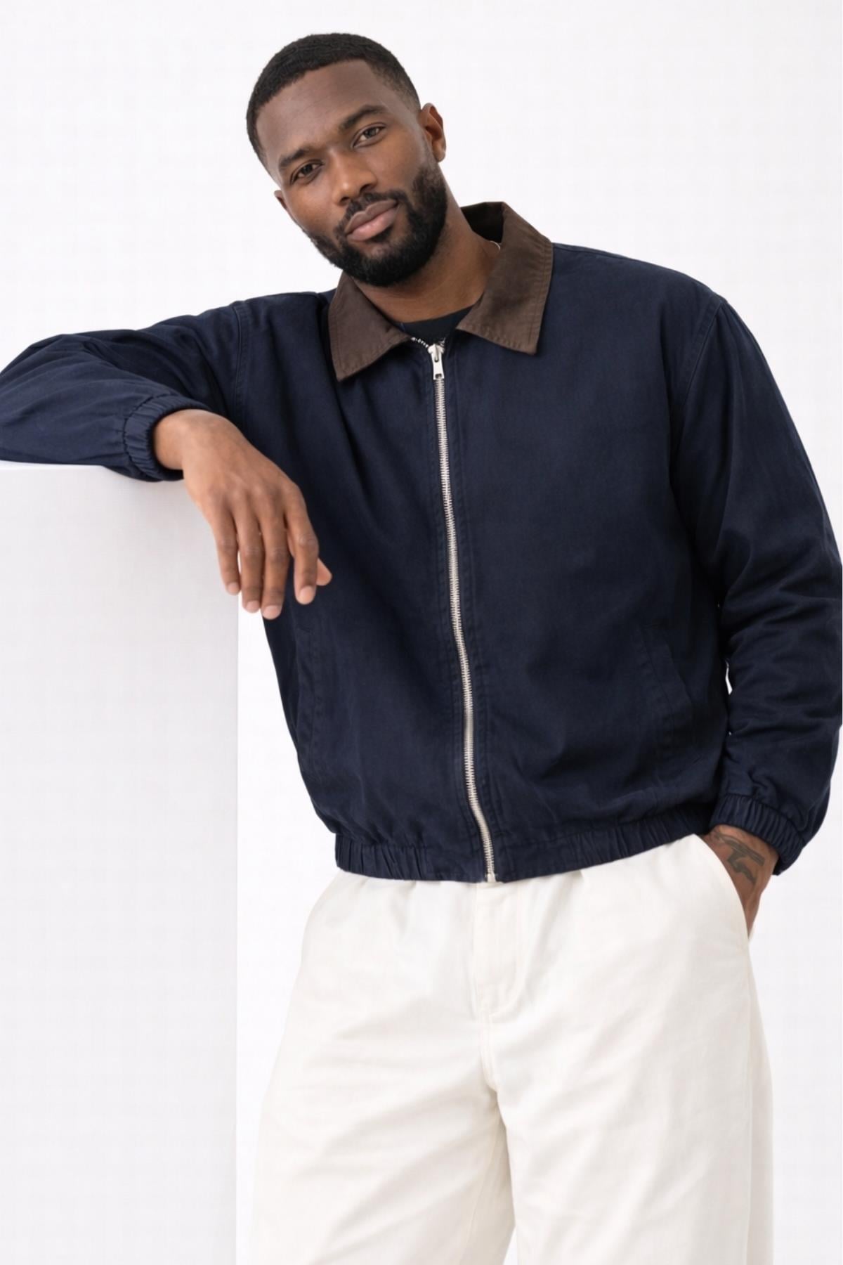 Resim Freemen Erkek Gabardin Ceket Oversize Polo Yaka Detaylı Rahat Kalıp Beli Lastikli 