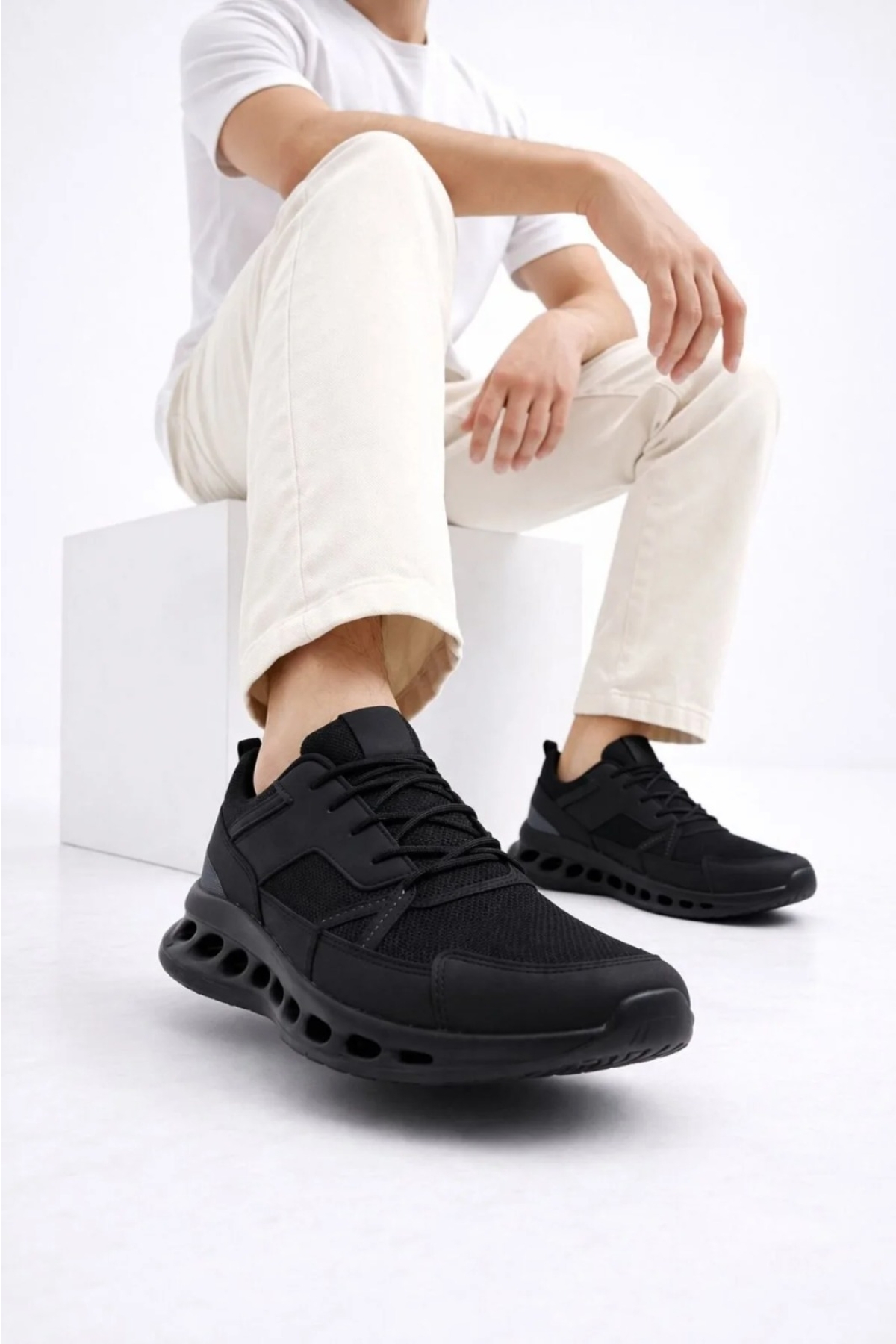 Slipcat Erkek Beyaz Street Style Sneaker Hafif Esnek Taban Günlük Kullanım Spor Yürüyüş Ayakkabısı