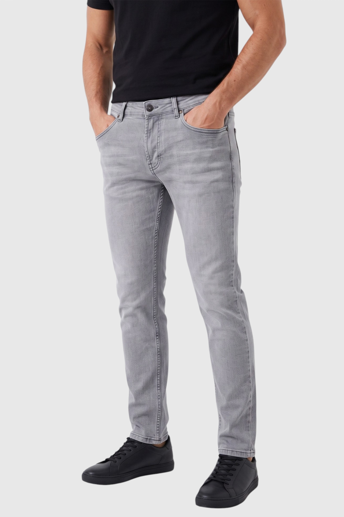 Deep Sea DeepSEA Erkek Slim Fit Dar Kesim Likralı Gri Kot Pantolon – Yumuşak Dokulu Esnek Jean 2600816