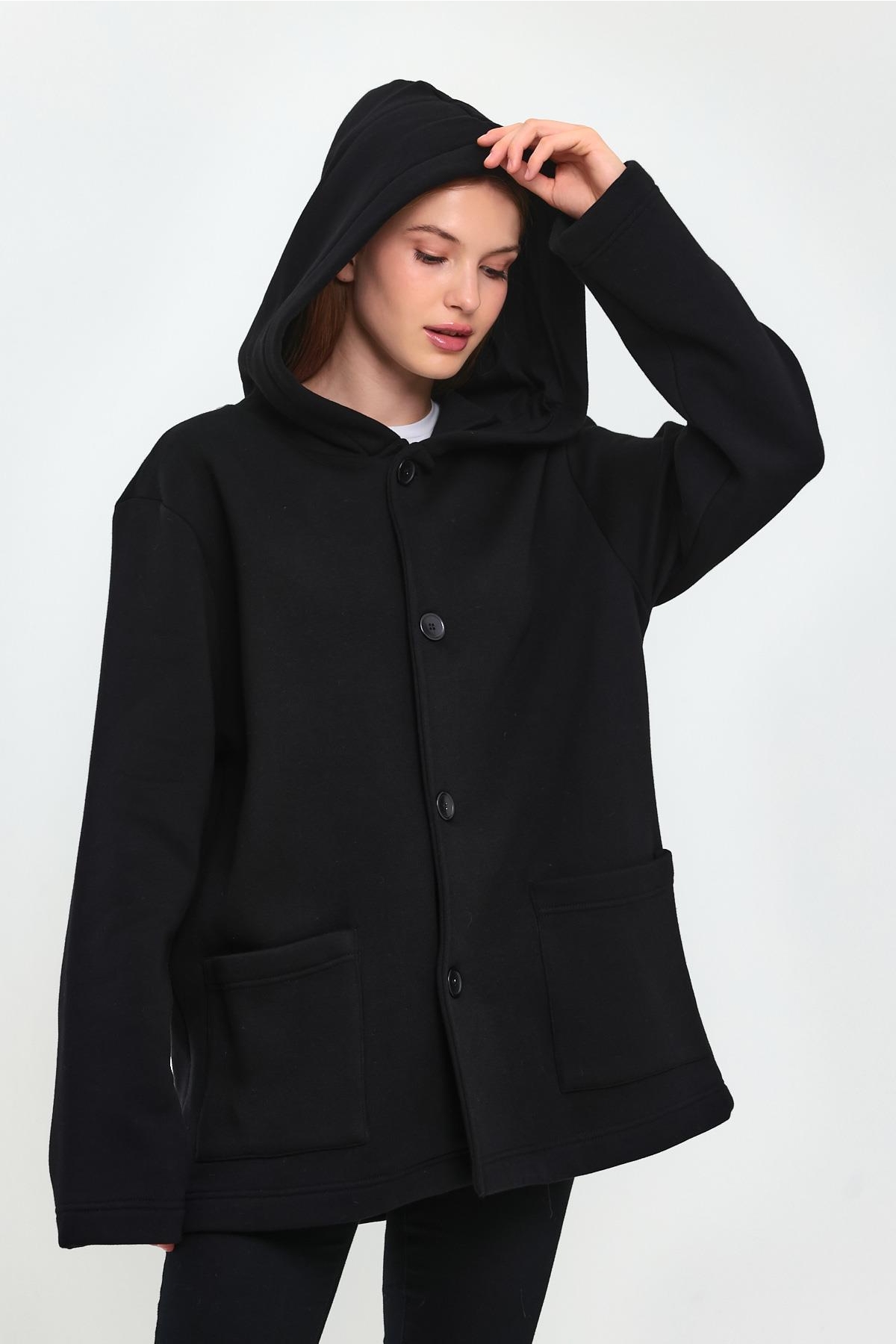 ALEXANDERGARDI KAPÜŞONLU İÇİ ŞARDONLU OVERSİZE HIRKA (E23-60703