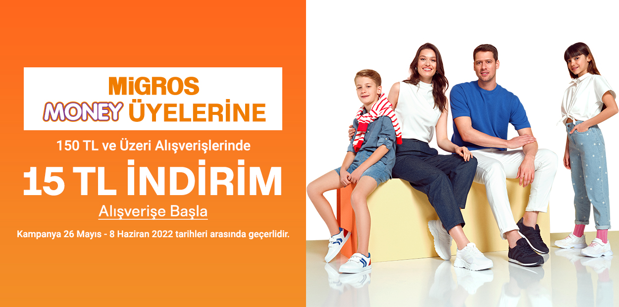 Migros’ta Geçerli 150TL’ye 15TL İndirim