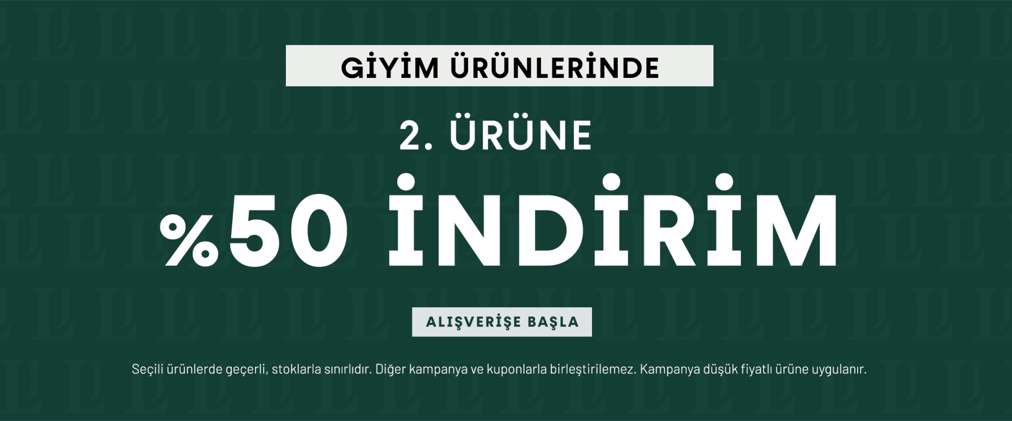 Seçili Giyim Ürünlerinde 2. Ürüne %50 İndirim