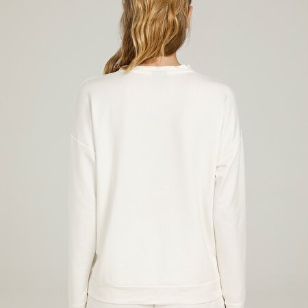 CT836 ANNA C NECK SLOGAN Ekru Kadın Sweatshirt_1