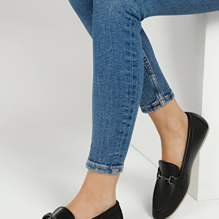 DS21010 1FX Siyah Kadın Loafer Ayakkabı_1