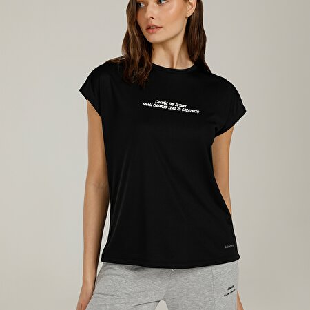 SN620 ALESSA SLOGAN T-SHI Siyah Kadın T-Shirt
