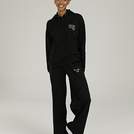 SN834 MONA WIDE LEG PANTS Siyah Kadın Eşofman