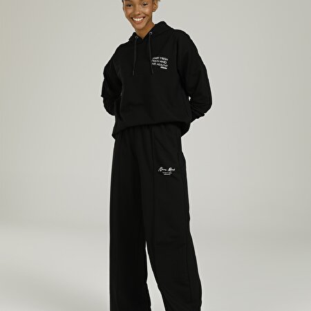 SN834 MONA WIDE LEG PANTS Siyah Kadın Eşofman_5