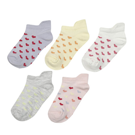 MINI HEARTS 5 LI PTK-G 2F Çok Renkli Kız Çocuk 5'li Patik Çorap