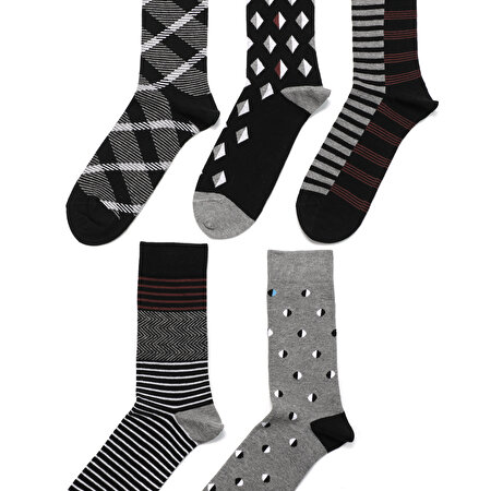 MIX DESEN 5 LI SKT-M 2FX Siyah Erkek Soket Çorap
