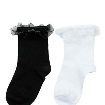 DANTEL 2 LI SKT-G2PR Beyaz Kız Çocuk 2'li Soket Çorap
