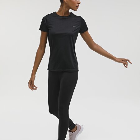 W-SN230 BASIC PES C NECK Siyah Kadın Kısa Kol T-Shirt_2