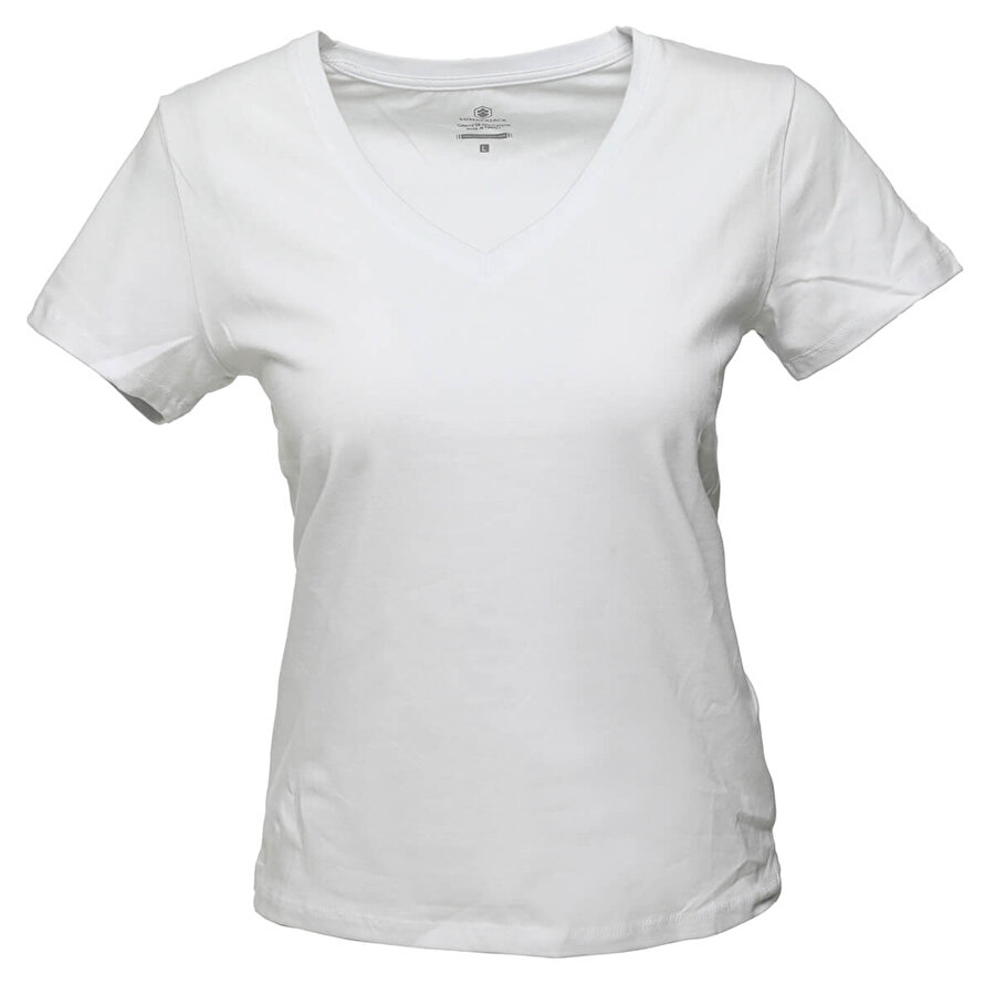 CT130 BASIC V NECK T-SHIR Beyaz Kadın T-Shirt_0