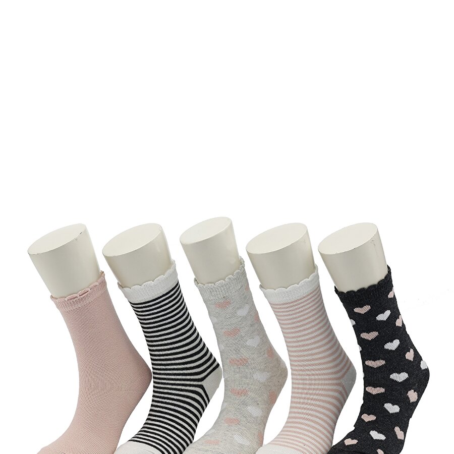 MINI HEART LINE 5 LI SKT- Çok Renkli Kız Çocuk Soket Çorap