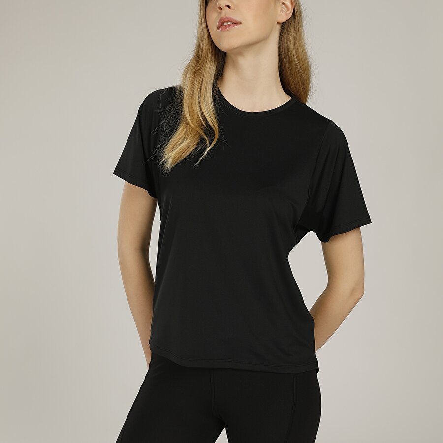 CT409 MILA MESH DETAIL T- Siyah Kadın T-Shirt_0