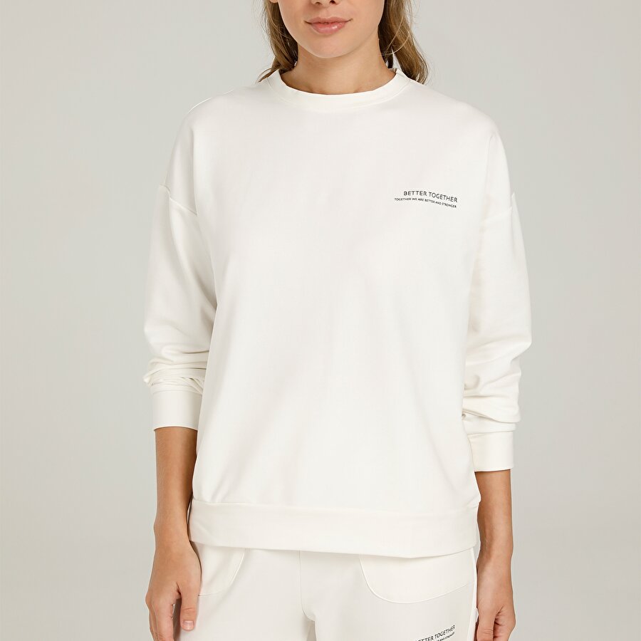 CT836 ANNA C NECK SLOGAN Ekru Kadın Sweatshirt_0