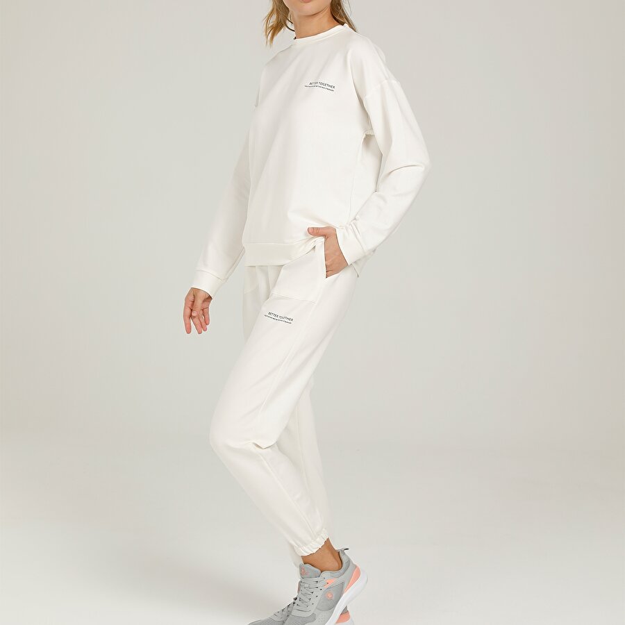 CT836 ANNA C NECK SLOGAN Ekru Kadın Sweatshirt_4