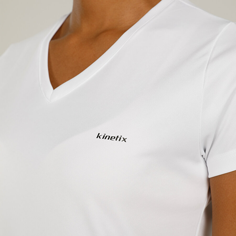 SN228 BASIC PES V NECK T- Beyaz Kadın T-Shirt_3